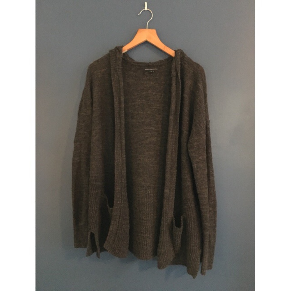 Charcoal gray hooded cardigan with pockets